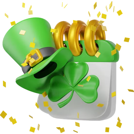 St Patricks Day Calendar With Hat And Clover 3D Illustration