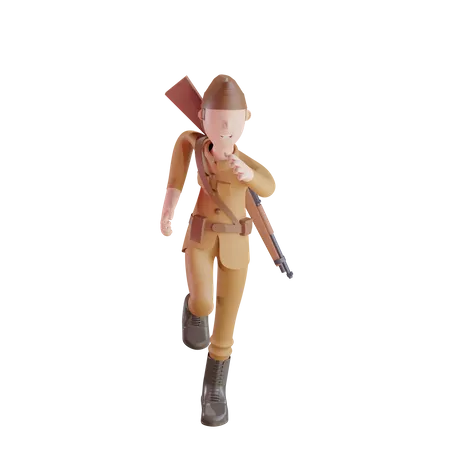 Patriot fighter walking with gun  3D Illustration