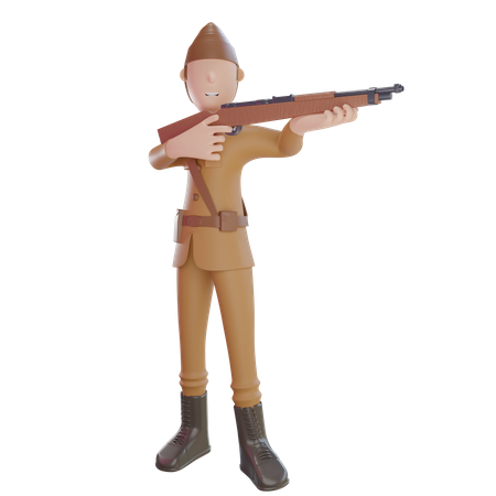 Patriot man with machine gun 3D Illustration
