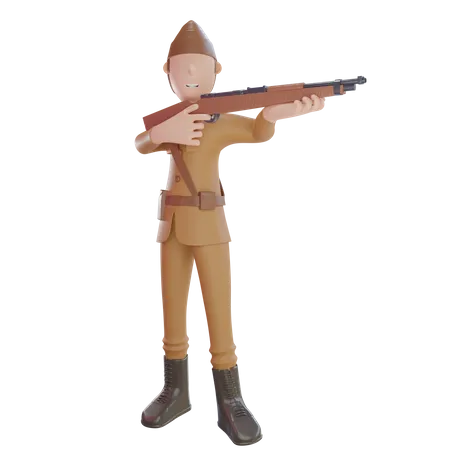 Patriot man with machine gun 3D Illustration