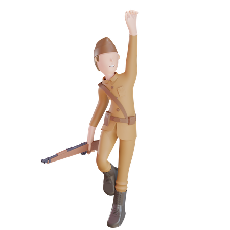 Patriot man with machine gun to celebrating victory 3D Illustration