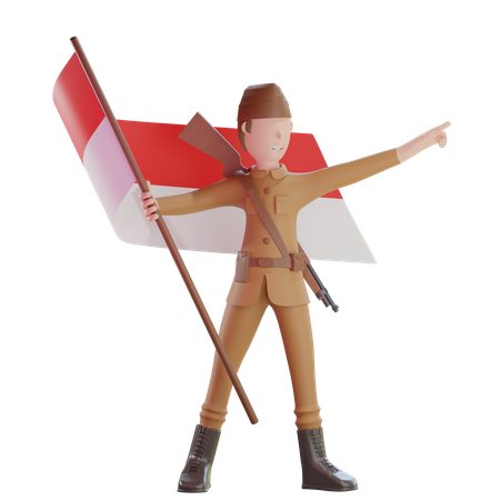 Patriotischer Veteran schwenkt Landesflagge  3D Illustration