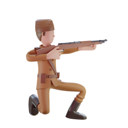 Combattant patriote marchant avec une arme à feu  3D Illustration
