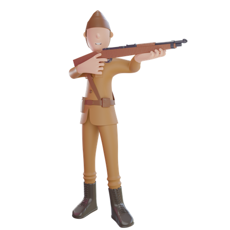 Homme patriote avec mitrailleuse  3D Illustration