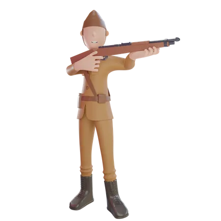 Homme patriote avec mitrailleuse  3D Illustration