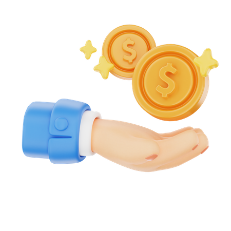 Paume ouverte avec geste de la main des pièces de monnaie  3D Icon