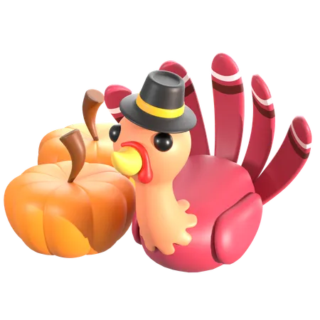 Pavo con calabazas  3D Icon