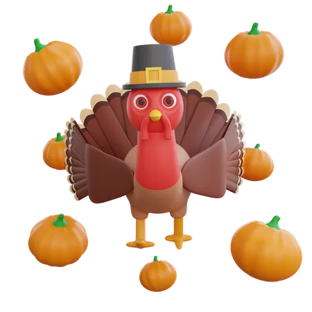 Pájaro Pavo Con Calabazas  3D Icon