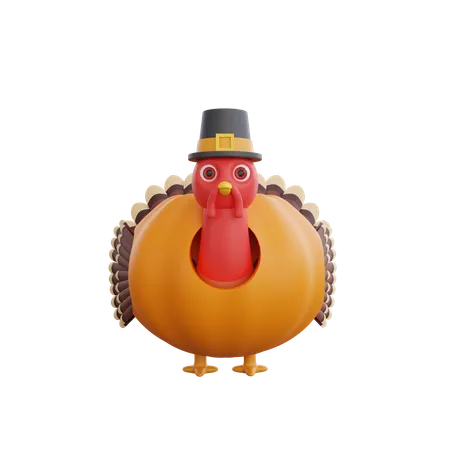 Pájaro pavo en pupmkin  3D Icon