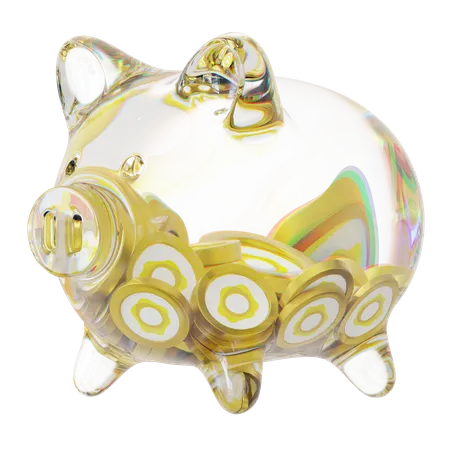 Paxg Clear Glass Piggy Bank With Decreasing Piles Of Crypto Coins  3D Icon