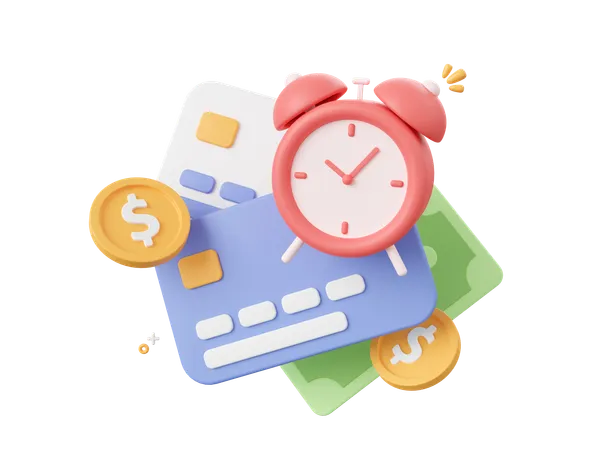 3 D Cartoon Design Illustration Of Credit Card With Alarm Clock Notification Icon Payment Notification Payment Due Date Reminder Notification Concept 3D Icon