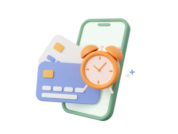 3 D Cartoon Design Illustration Of Smartphone Credit Card With Alarm Clock Notification Icon Payment Notification Payment Due Date Reminder Notification Concept 3D Icon