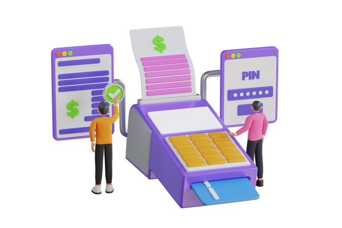 Payment with EDC machine 3D Illustration