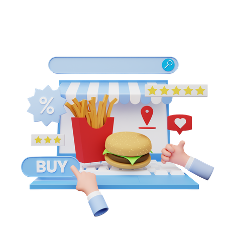 Pedir comida en línea  3D Illustration