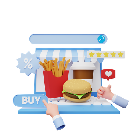 Pedir comida en línea  3D Illustration