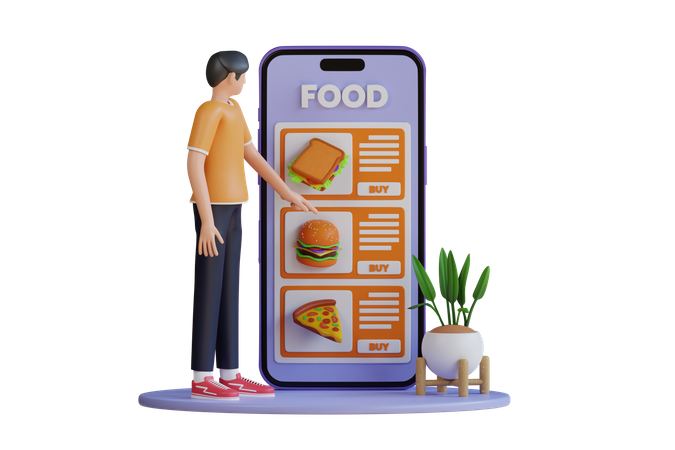 Pedir comida desde la aplicación móvil  3D Illustration