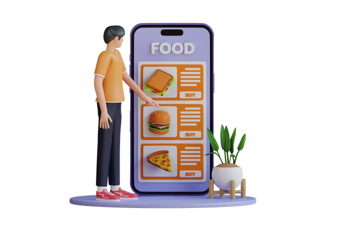 Pedir comida desde la aplicación móvil  3D Illustration