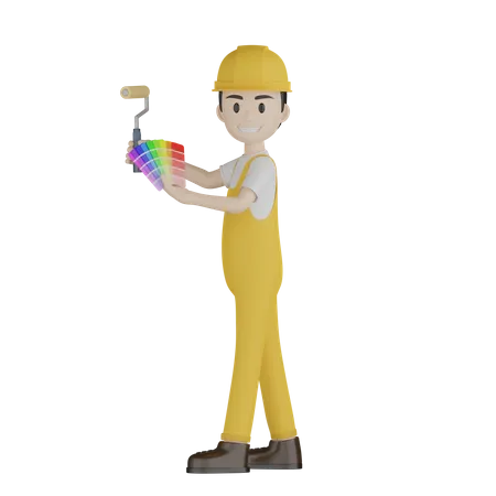 Peintre faisant des travaux de peinture  3D Illustration