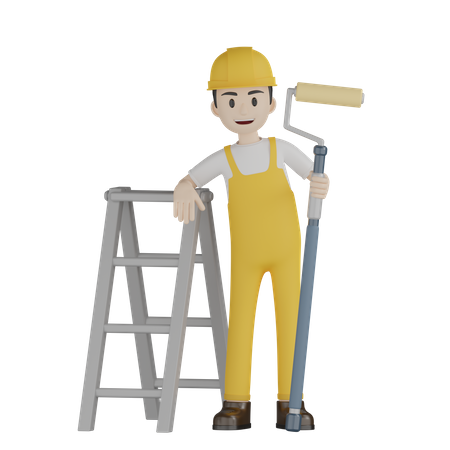 Peintre se tient avec une échelle  3D Icon