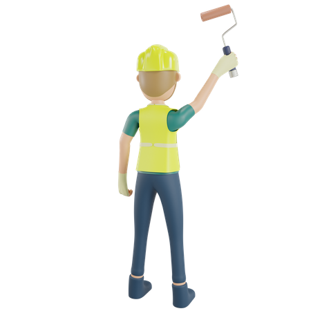 Peinture d'ouvrier avec de la peinture au rouleau  3D Icon