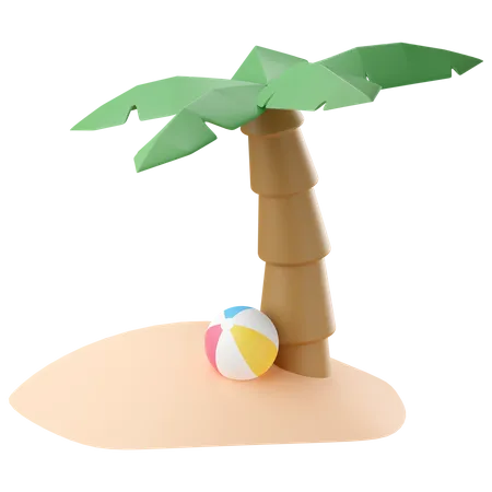Pelota de playa con palmera de coco.  3D Icon