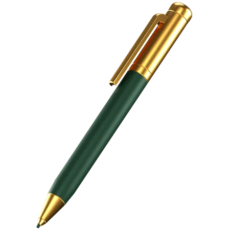 3 D Icon Of A Green Gold Pen 3D Icon