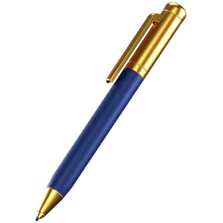 3 D Icon Of A Blue Gold Pen 3D Icon