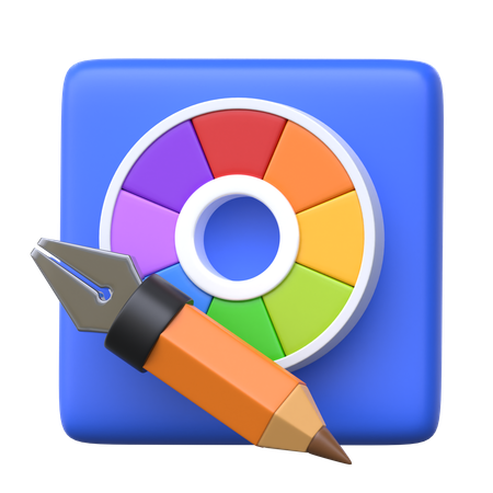 Pen And Pencil with Color Palette  3D Icon