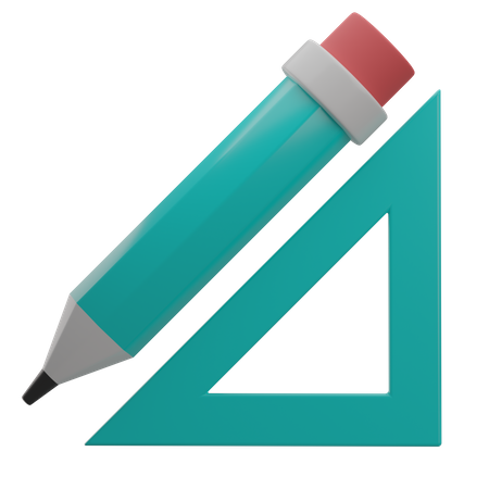 Pen And Set Square  3D Illustration