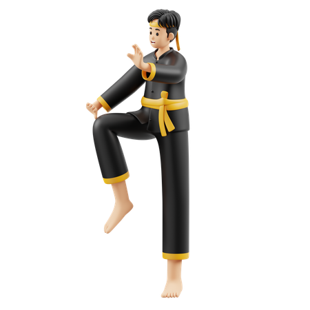 다리 차기를 피하는 Pencak Silat  3D Illustration