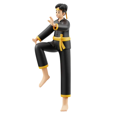 다리 차기를 피하는 Pencak Silat  3D Illustration