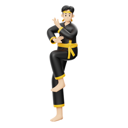 Pencak Silat: Beine anheben und zum Angriff vorbereiten  3D Illustration