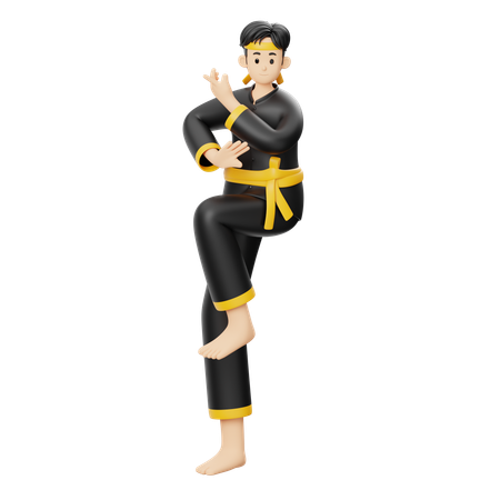 Pencak Silat Raising Legs Preparing To Attack  3D Illustration