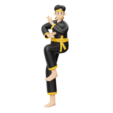 Pencak Silat Raising Legs Preparing To Attack  3D Illustration