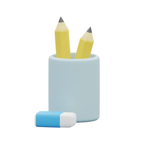 3 D Object Rendering Of Pencil And Eraser Icon Isolated School Concept Study And Learning Equipment Design 3D Illustration