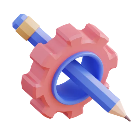 3 D Illustration Of Pencil And Gear 3D Icon