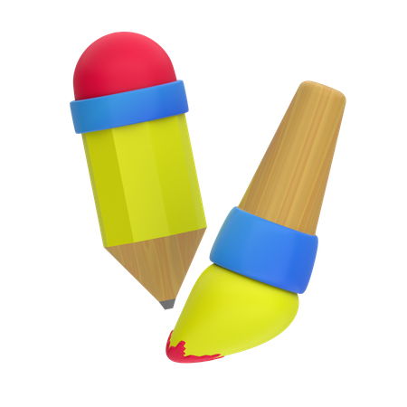 Pencil and paint brush  3D Icon