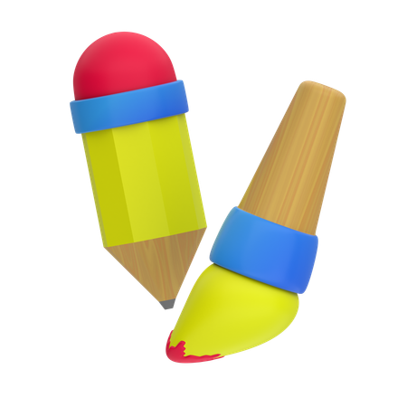 Pencil and paint brush  3D Icon