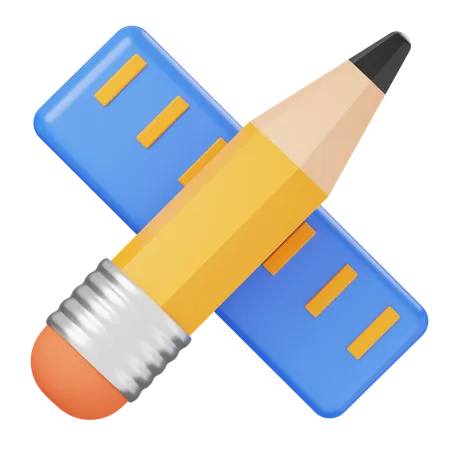 Yellow Pencil And Blue Ruler For Studying Math And Drawing Line 3 D Icon Vector Rendering With Isolated Background 3D Icon