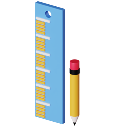 Pencil and ruler 3D Illustration