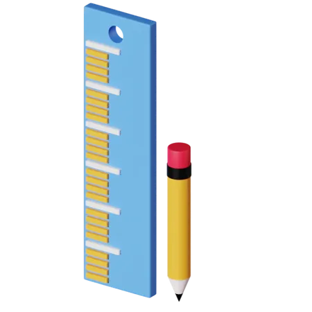 Pencil and ruler  3D Illustration