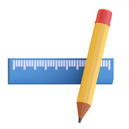 Pencil and ruler  3D Illustration