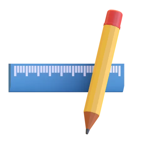 Pencil and ruler  3D Illustration