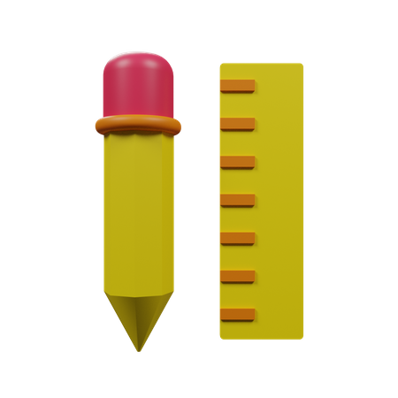 Pencil And Ruler  3D Illustration