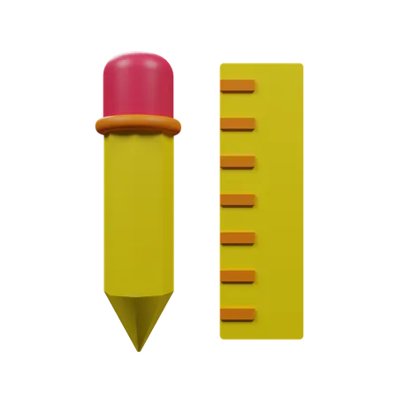 Pencil And Ruler  3D Illustration