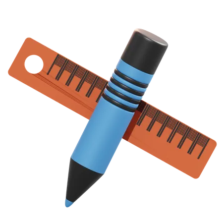 Pencil And Ruler 3D Illustration