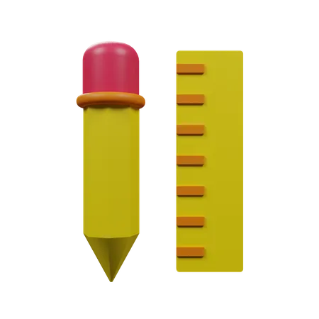 Pencil And Ruler 3D Illustration