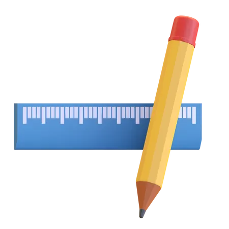 Pencil and ruler 3D Illustration