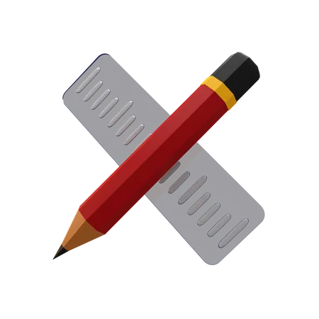 Pencil And Ruler  3D Illustration