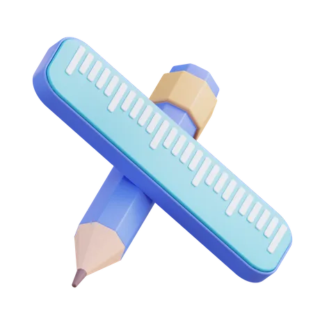 3 D Illustration Of Pencil And Ruler 3D Icon